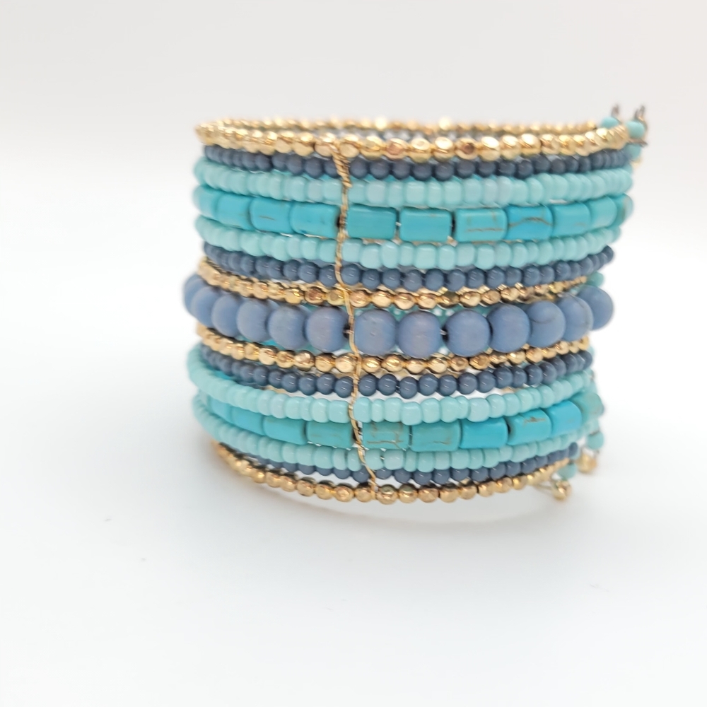 Adornia | NWT Faux Turquoise Mixed Media Beaded Cuff Bracelet - Picture 6 of 10